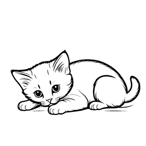 Bezaubernde Schmusekatze mit großen Augen Ausmalmotiv für kleine Traumpioniere