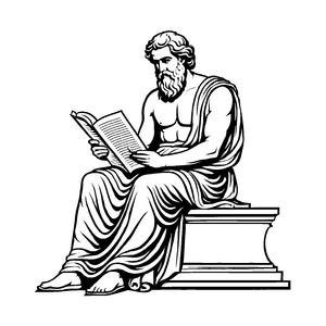 Bezaubernder Philosoph auf der Bank mit Buch Ausmalmotiv für wissbegierige Köpfe