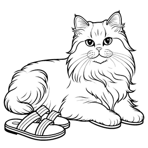 Perserkatze mit Sandalen für neugierige Katzenfreunde