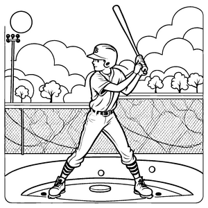 Talentierter Baseballspieler mit Schläger im Spiel Ausmalvorlage für kleine Sporthelden