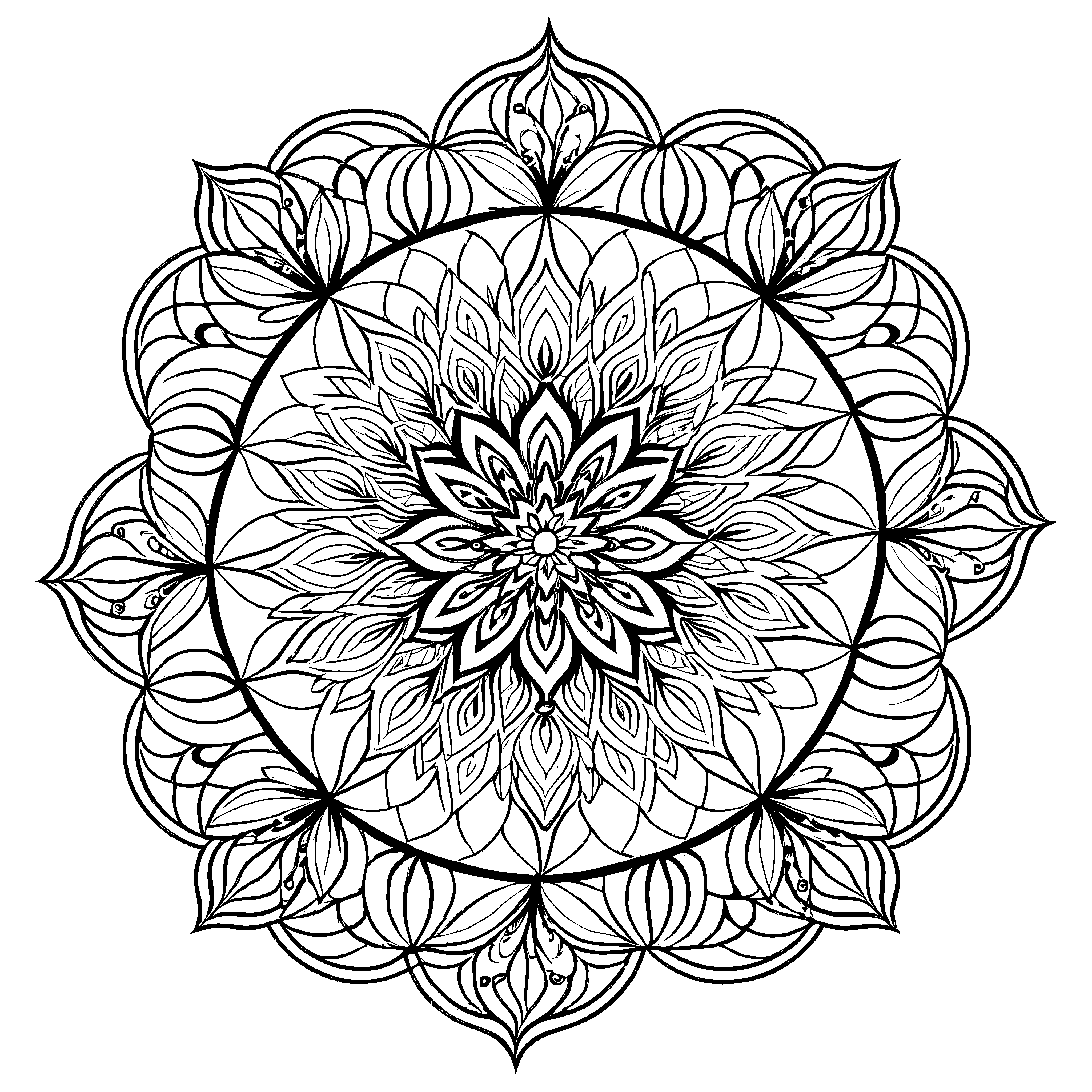 Fantasievolles Mandala Mix mit floralen Elementen Ausmalvorlage für kleine Farbentdecker auf aufregenden Farbabenteuern