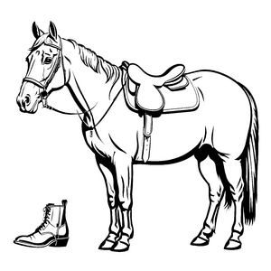 Eleganter Reitsattel mit stilvollem Stiefel Malbild für neugierige Pferdeliebhaber