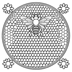 Futuristisches Mandala Mix mit schimmernder Biene Malvorlage für neugierige Farbkünstler auf spannenden Entdeckungsreisen