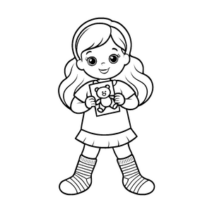 Fantasievolles Mädchen mit knuddeligem Teddybär Ausmalbild für kleine Geschichtenerzähler