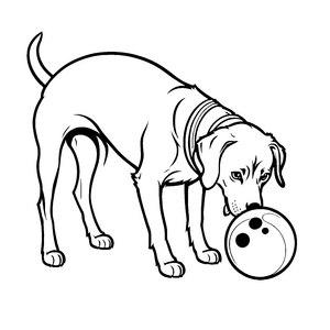 Spielfreudiger Hund mit Bowlingkugel Malvorlage für neugierige Tierliebhaber