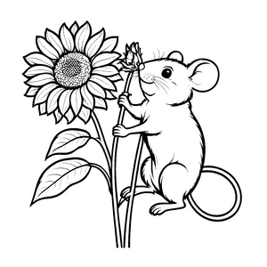 Charmante Maus mit Sonnenblume Ausmalvorlage für fantasievolle Naturfreunde