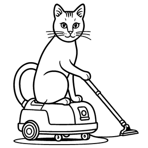Schwarz-weiße Katze auf dem Staubsauger Malvorlage für mutige Putzhelden