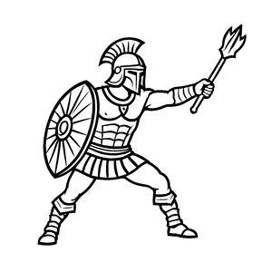 Imposanter Gladiator mit zwei Lanzen Malvorlage für kämpferische Entdecker