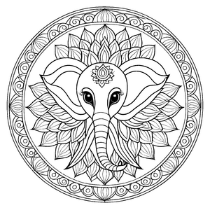 Elegantes Mandala Mix mit elegantem Elefantenmotiv Ausmalbild für fantasievolle Entdecker auf kreativen Farbexpeditionen