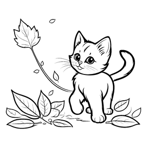 Witzige Katze springt über bunte Herbstblätter Ausmalvorlage für fantasievolle Entdecker