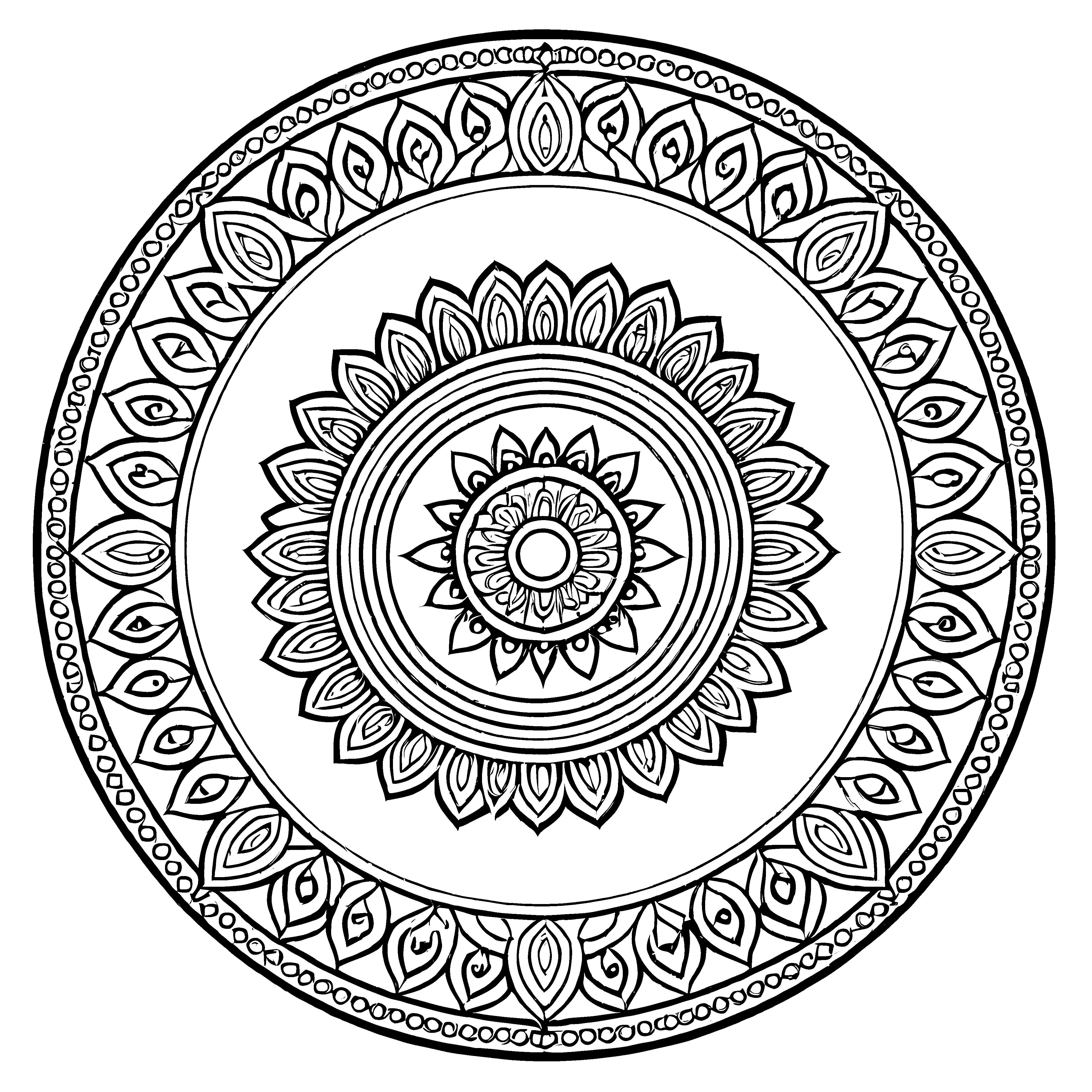 Faszinierendes Mandala Mix mit dynamischen geometrischen Formen Ausmalvorlage für neugierige Farbentdecker auf bunten Ideenreisen