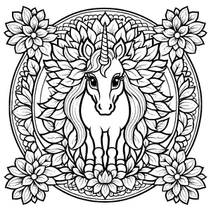 Bezauberndes Mandala mit Einhorn und Blumen-Ausmalbild für kleine Farbträumer und fantasievolle Künstler
