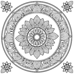 Bezauberndes Mandala mit blühendem Muster und Sternen Ausmalbild für kleine Fantasiehelden und kreative Farbträumer