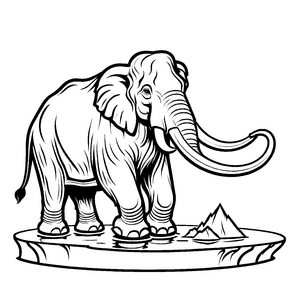 Majestätisches Mammut im spritzigen Wasser mit Bergen Ausmalbild für kleine Entdecker mit Mut