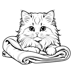 Indifferente Perserkatze auf zerknülltem Papier Ausmalvorlage für wache Entdecker