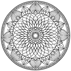 Fesselndes Mandala mit strahlender Sonne und spiralförmigen Mustern Malvorlage für fantasievolle Künstler und entspannte Köpfe