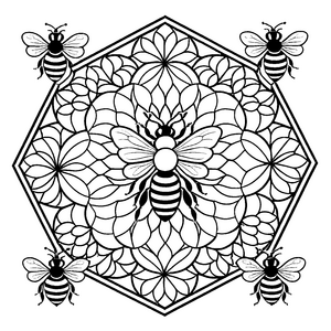 Faszinierendes Mandala mit summenden Bienen und Blumen Ausmalmotiv für neugierige Farbkünstler und kleine Naturfreunde