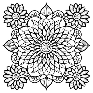 Blühendes Mandala mit fesselndem Geometrie-Design Malvorlage für fantasievolle Farbträumer und kleine Mustermagier