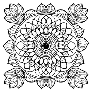 Fantasievolles Mandala mit blühenden Mustern Ausmalmotiv für neugierige Kreativköpfe und kleine Künstlerinnen