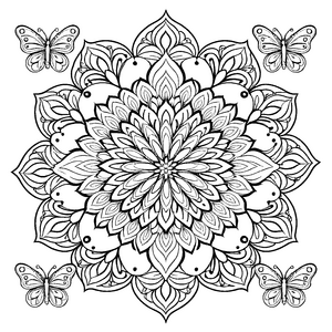 Fesselndes Mandala mit zauberhaften Schmetterlingen Ausmalvorlage für fantasievolle Farbkünstler und kleine Entdecker