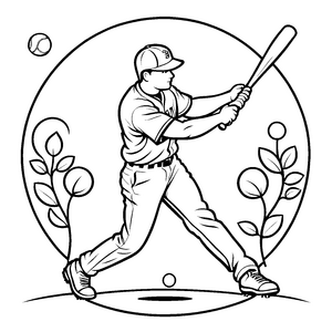 Dynamischer Baseballspieler mit Schläger im Spiel Malvorlage für abenteuerlustige Sportler