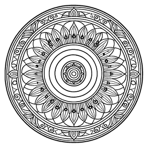 Verwirrendes Mandala mit filigranen Kreisen und Spiralen Ausmalvorlage für fantasievolle Entdecker und kreative Künstler