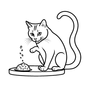 Schwarze Katze mit Wollknäuel und Frisbee Ausmalbild für kreative Tierfreunde