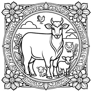Tierreiches Mandala mit bunten Blumen und Tieren Ausmalvorlage für neugierige Naturentdecker und kreative Farbzauberer