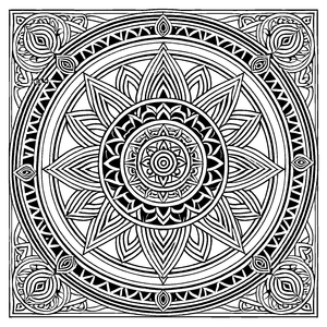 Bezauberndes Mandala mit geometrischen Formen und Spiralmustern Ausmalbild für entdeckerfreudige kleine Künstler und kreative Farbenthusiasten