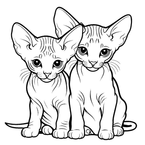 Zwei bezaubernde Sphynx Kätzchen mit großen Augen Malvorlage für neugierige Tierfreunde