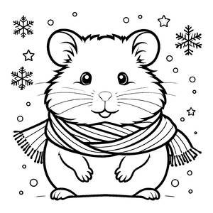 Bezaubernder Hamster mit winterlichem Schal Malvorlage für kleine Frostliebhaber