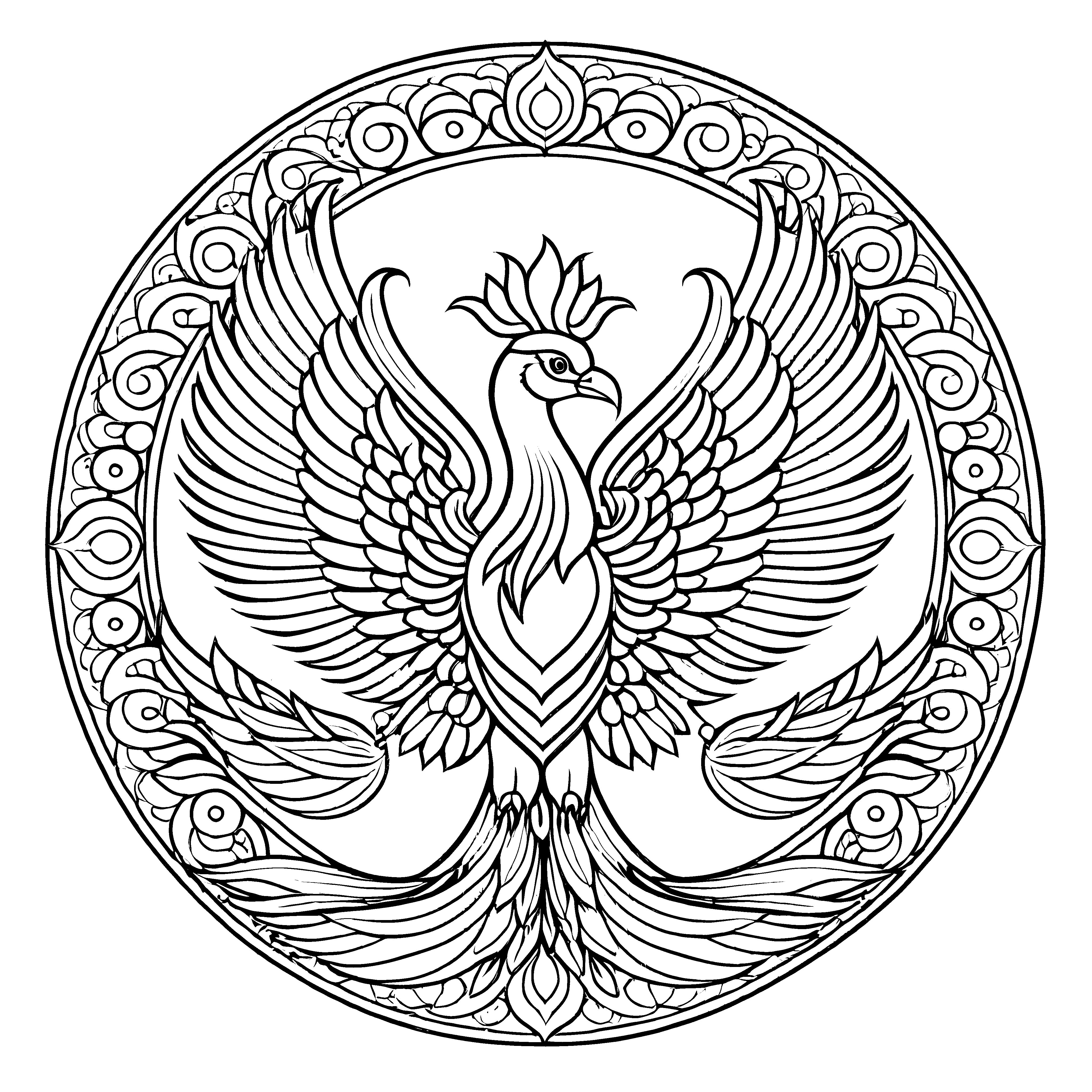 Bezauberndes Mandala mit majestätischem Vogel im Zentrum Ausmalmotiv für fantasievolle Entdecker und kreative Kopfzauberer