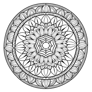 Harmonisches Mandala mit strahlender Sonne und Blättern Ausmalbild für kleine Naturfreunde und kreative Farbzauberer