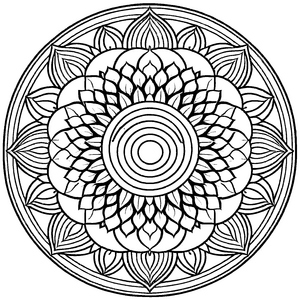 Komplexes Mandala mit faszinierenden Formen und blühenden Details Ausmalvorlage für kreative Entdecker und kleine Kunsthandwerker
