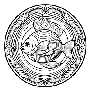 Magisches Mandala mit schimmerndem Fischmotiv Malvorlage für träumerische Farbentdecker und kreative Künstler