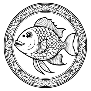 Faszinierendes Mandala mit verspieltem Fisch im Zentrum Ausmalmotiv für neugierige Farbentdecker und kleine Künstler