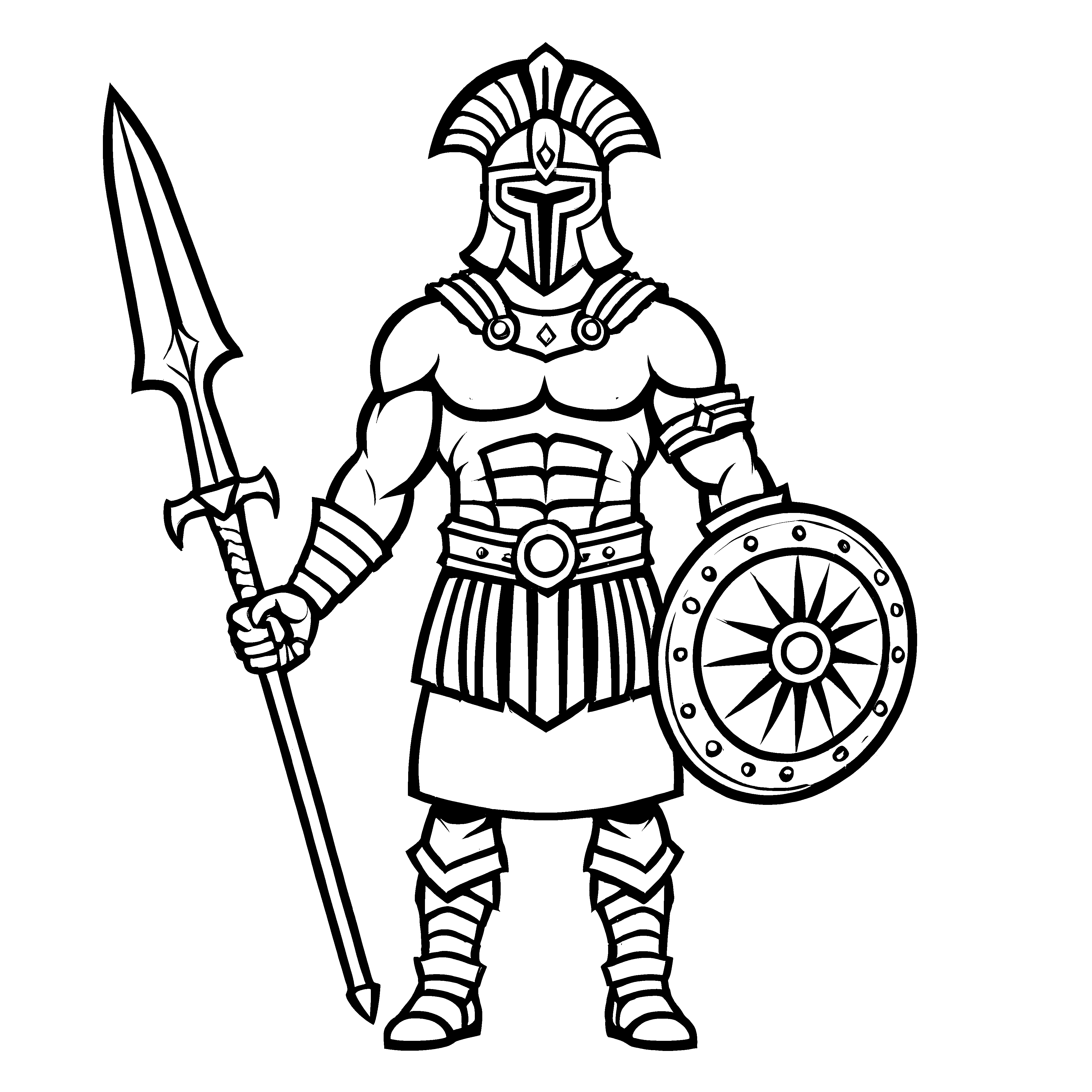 Starker Gladiator mit Speer und Schild Ausmalmotiv für tapfere kleine Krieger