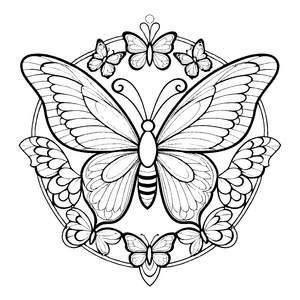 Faszinierendes Mandala mit wunderschönem Schmetterling und floralen Akzenten Ausmalvorlage für neugierige Künstler und kleine Fantasten