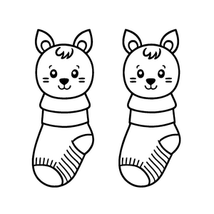 Süße Socken mit fröhlichen Gesichtern Malvorlage für kleine Kreativgenies