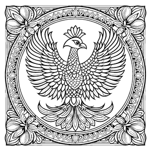 Majestätisches Mandala mit schimmerndem Vogel und filigranen Mustern Ausmalvorlage für träumerische Entdecker und kleine Farbhelden