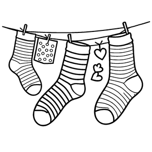 Drei bezaubernde Socken mit süßen Herzchen Ausmalvorlage für kreative Farbzauberer