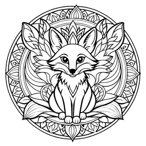 Faszinierendes Mandala mit einem elegant sitzenden Fuchs Ausmalvorlage für neugierige Künster und kleine Traumschmiede