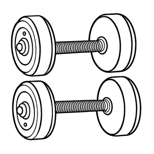 Zwei coole Hanteln mit spannender Knopfdetails Ausmalmotiv für kleine Fitnessfanatiker