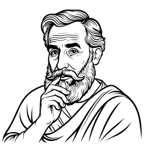 Weiser Philosoph mit Blick auf die Gedankenblase Ausmalvorlage für kreative Denkakrobaten