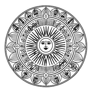 Strahlendes Mandala mit sonnigem Motiv und feinen Details Ausmalmotiv für kleine Künstler und fantasievolle Entdecker