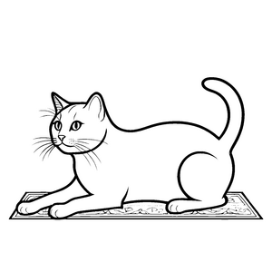Wunderschöne grau-weiße Katze genießt die Ruhe Ausmalvorlage für neugierige Entdecker und kreative Tierfreunde