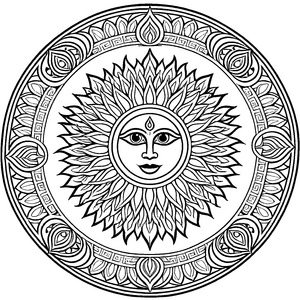 Strahlendes Mandala mit elegantem Sonnenmotiv und filigranen Mustern Ausmalbild für neugierige Träumer und kunstbegeisterte Entdecker