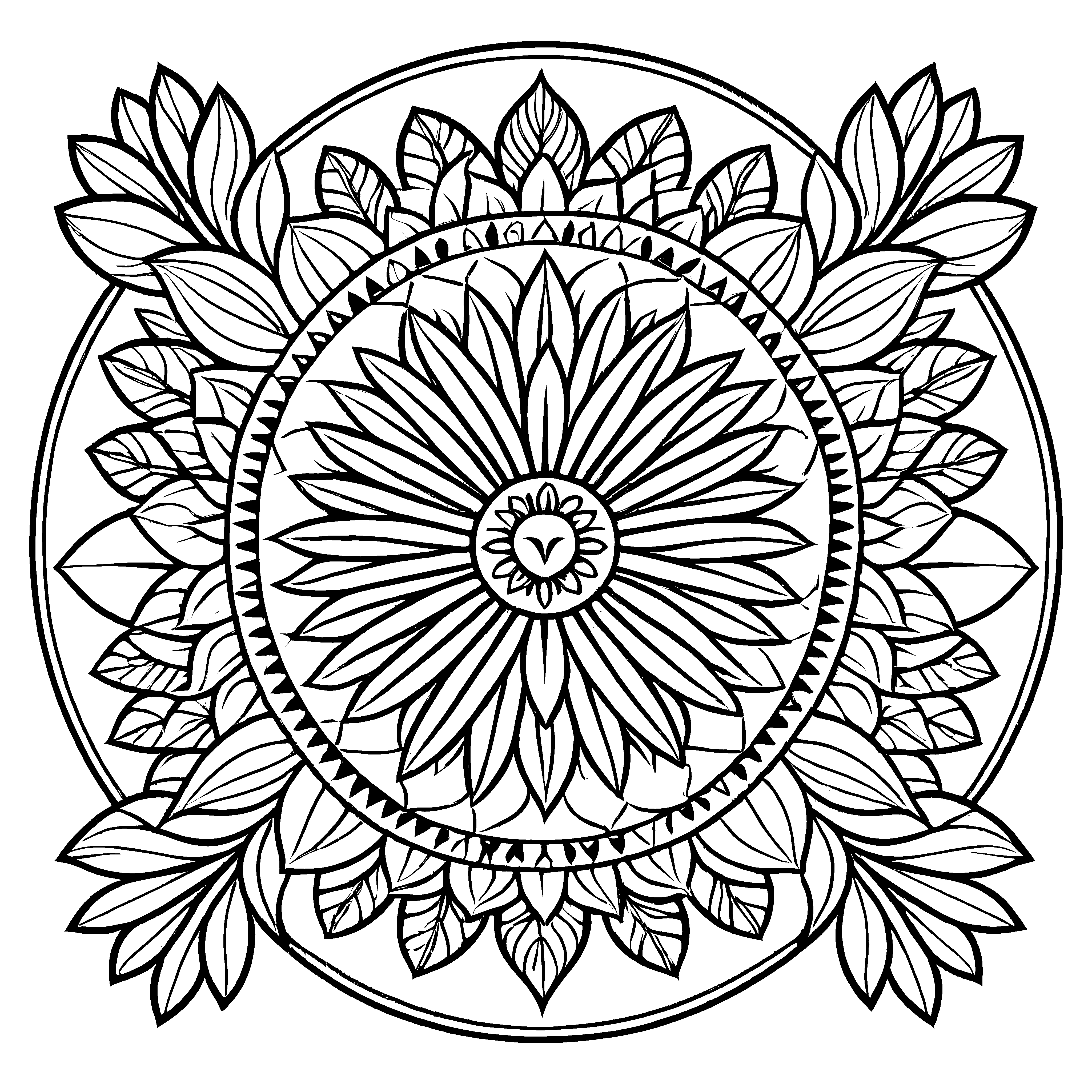 Verträumtes Mandala mit geometrischen Mustern und blühendem Design Ausmalvorlage für kleine Entdecker und kreative Farbzauberer