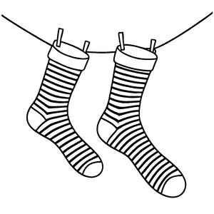 Fröhliche Socken im Doppelpack an der Wäscheleine Ausmalmotiv für kleine Farbexperten