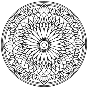 Bezauberndes Mandala mit blühenden Mustern und strahlendem Mittelpunkt Ausmalbild für kreative Farbträume und fantasievolle Malhelden